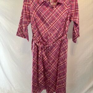 Isaac Mizrahi Pink Plaid 3/4 Sleeve A-Line Dress with pockets ~ 18W